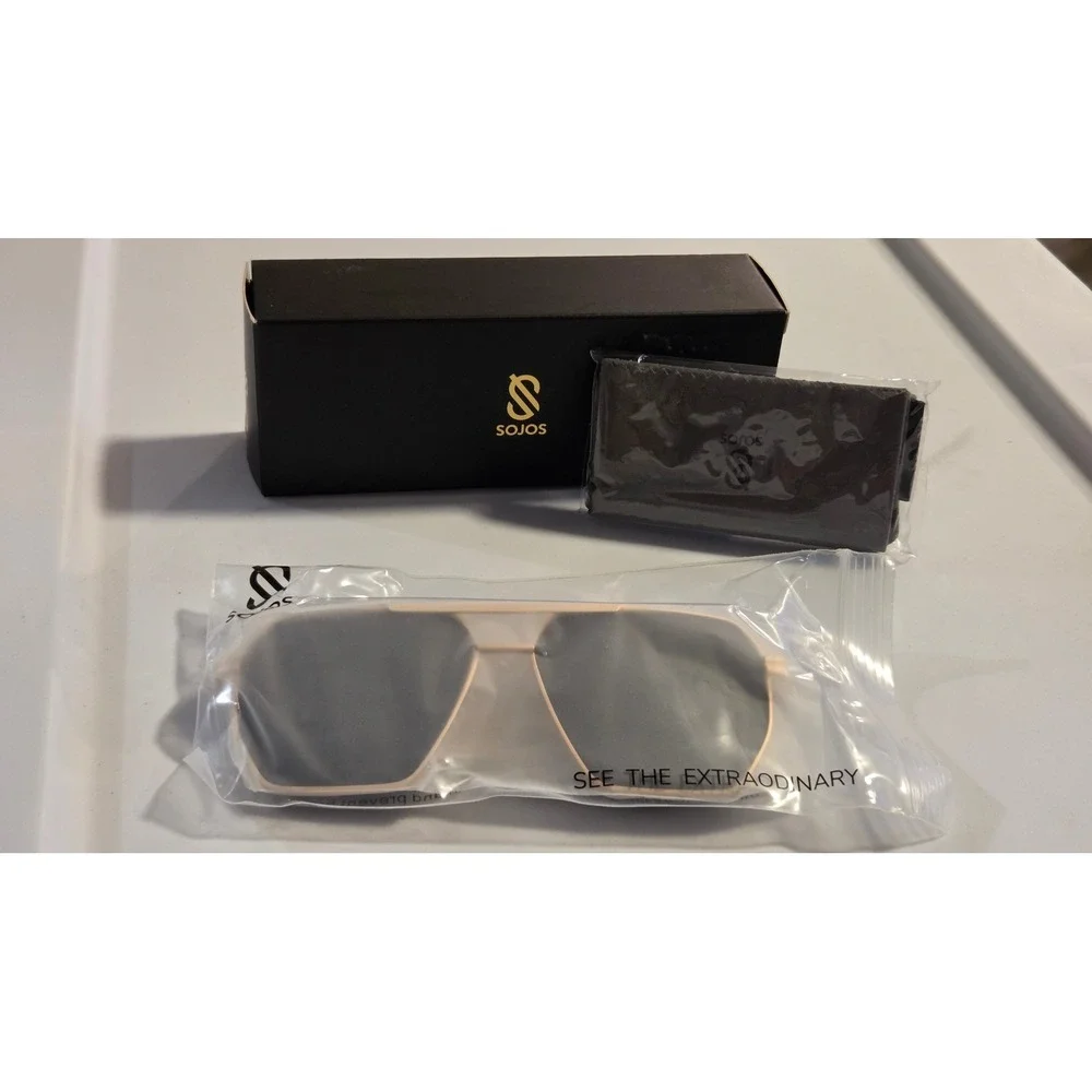 SOJOS SJ1161 Gold Navigator Sunglasses Mens Womens UV400 Dark Lens NEW